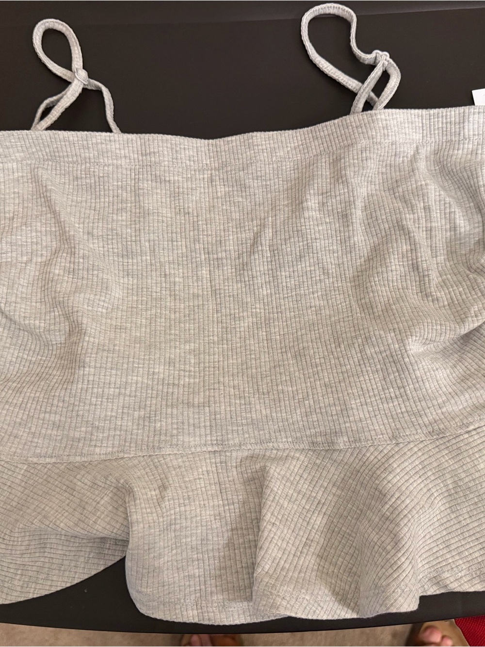 Light Gray Ribbed Ruffle Cami Top